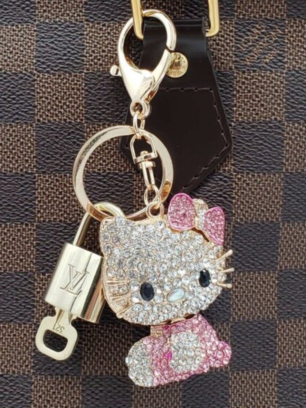 Authentic LV Louis Vuitton Gold Padlock 🔑Unbranded Hello Kitty Bag Charm